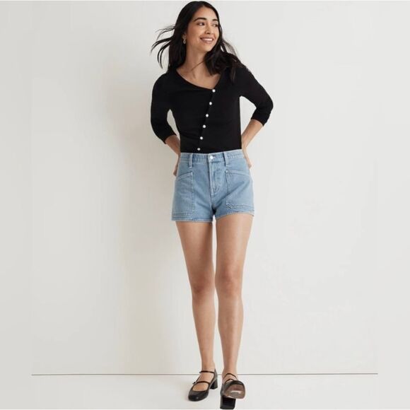 Madewell Soft Ribbed Cardigan Asymmetrical Button Front V-neck Black XS N… - Picture 5 of 15